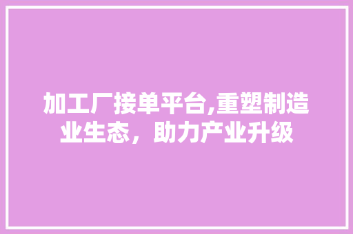 加工厂接单平台,重塑制造业生态，助力产业升级