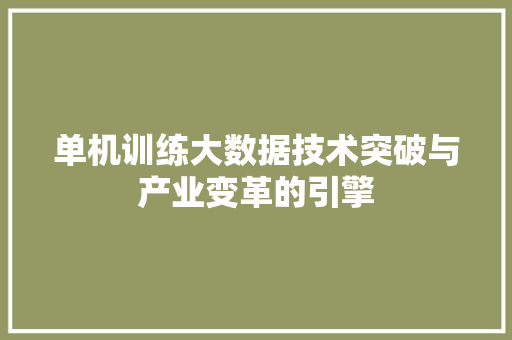 单机训练大数据技术突破与产业变革的引擎