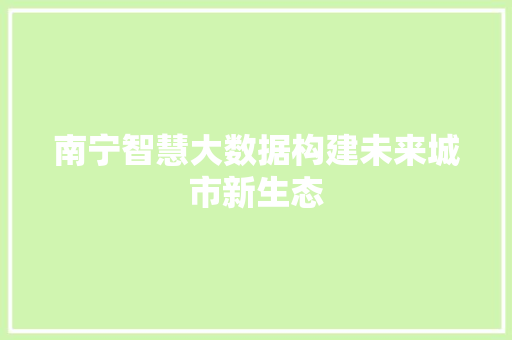 南宁智慧大数据构建未来城市新生态