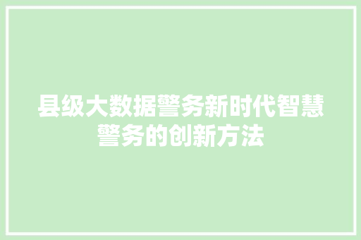 县级大数据警务新时代智慧警务的创新方法 建站教程
