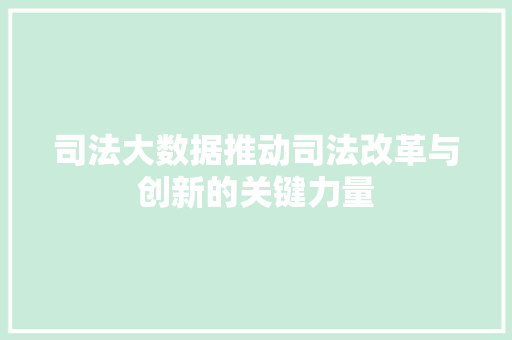 司法大数据推动司法改革与创新的关键力量
