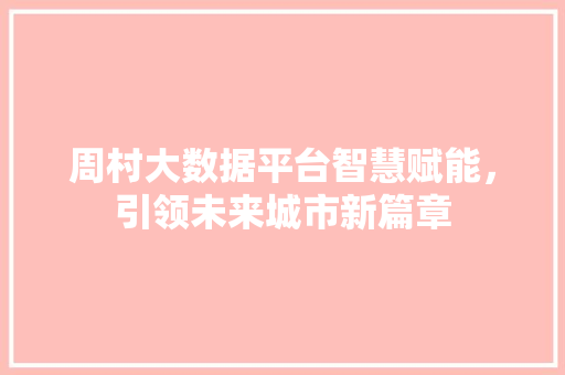 周村大数据平台智慧赋能，引领未来城市新篇章