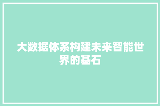 大数据体系构建未来智能世界的基石