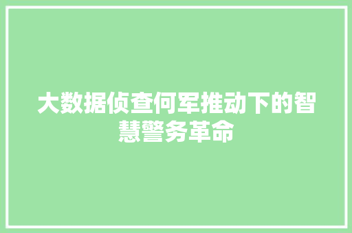 大数据侦查何军推动下的智慧警务革命