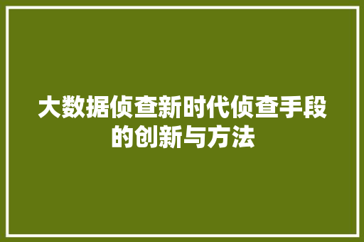 大数据侦查新时代侦查手段的创新与方法