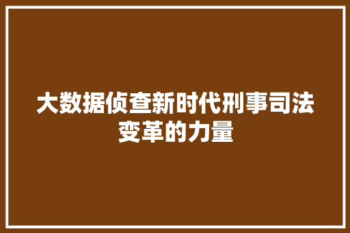 大数据侦查新时代刑事司法变革的力量