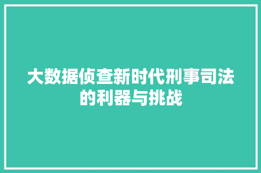 大数据侦查新时代刑事司法的利器与挑战