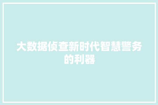 大数据侦查新时代智慧警务的利器