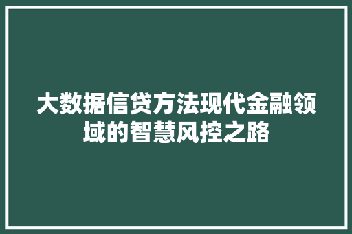 大数据信贷方法现代金融领域的智慧风控之路