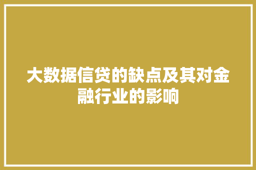大数据信贷的缺点及其对金融行业的影响