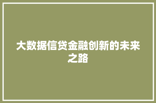 大数据信贷金融创新的未来之路