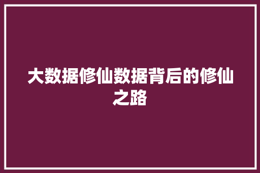 大数据修仙数据背后的修仙之路