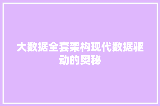 大数据全套架构现代数据驱动的奥秘