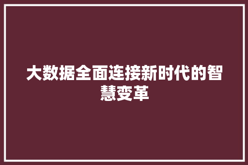 大数据全面连接新时代的智慧变革