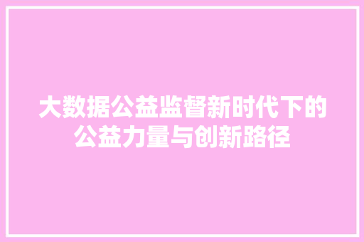 大数据公益监督新时代下的公益力量与创新路径