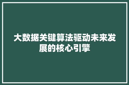 大数据关键算法驱动未来发展的核心引擎