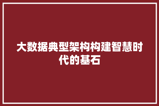 大数据典型架构构建智慧时代的基石