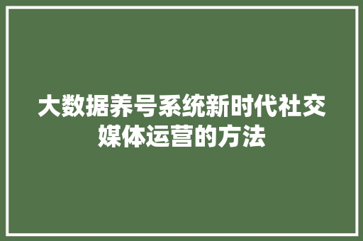 大数据养号系统新时代社交媒体运营的方法
