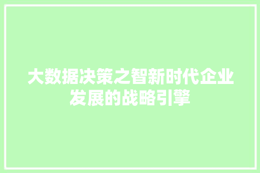 大数据决策之智新时代企业发展的战略引擎