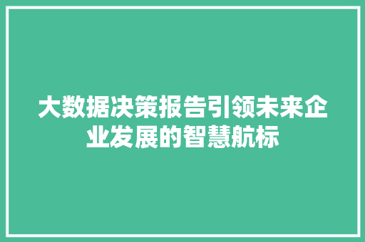 大数据决策报告引领未来企业发展的智慧航标