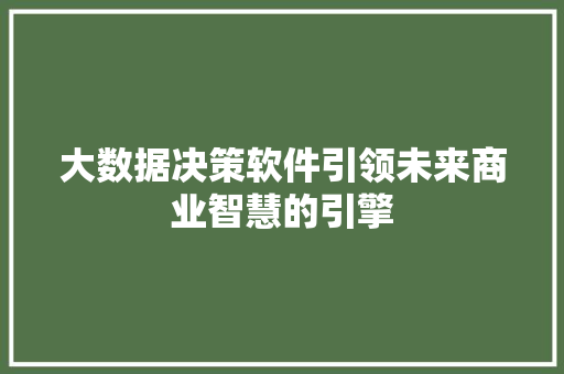 大数据决策软件引领未来商业智慧的引擎