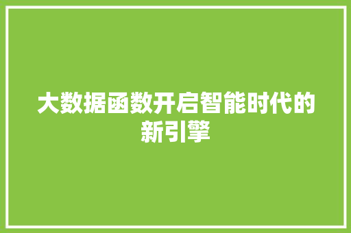 大数据函数开启智能时代的新引擎