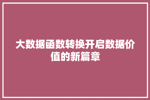 大数据函数转换开启数据价值的新篇章
