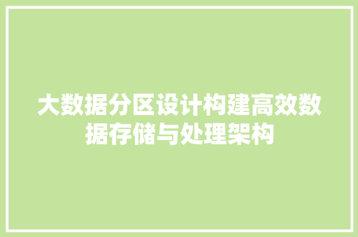 大数据分区设计构建高效数据存储与处理架构