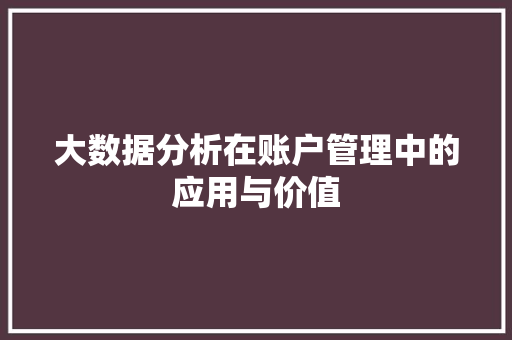 大数据分析在账户管理中的应用与价值