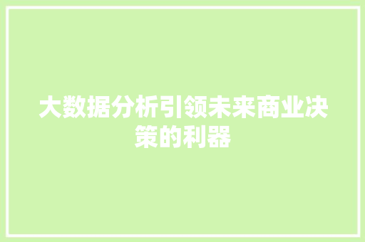 大数据分析引领未来商业决策的利器
