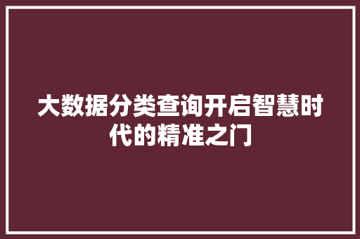 大数据分类查询开启智慧时代的精准之门