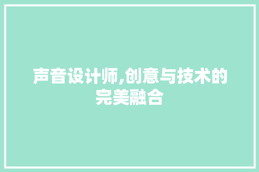 声音设计师,创意与技术的完美融合