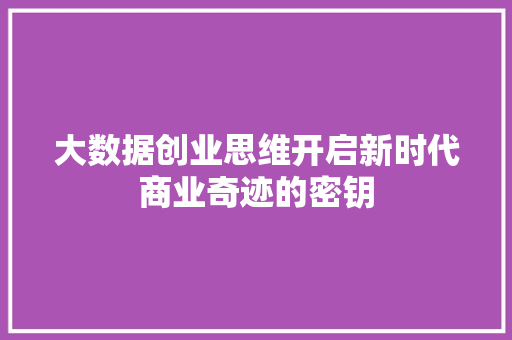 大数据创业思维开启新时代商业奇迹的密钥