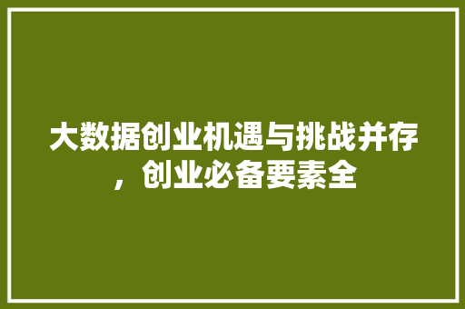 大数据创业机遇与挑战并存，创业必备要素全