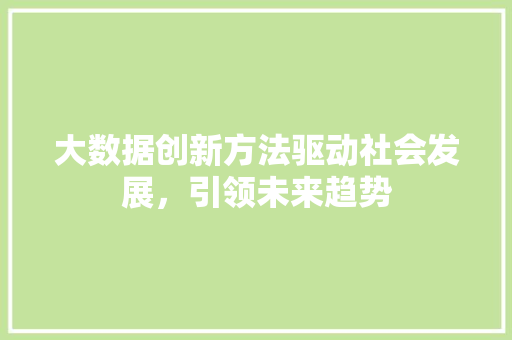 大数据创新方法驱动社会发展，引领未来趋势