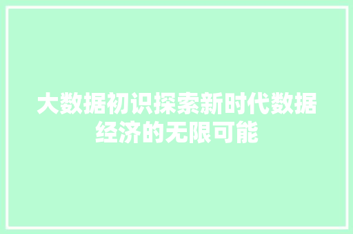 大数据初识探索新时代数据经济的无限可能