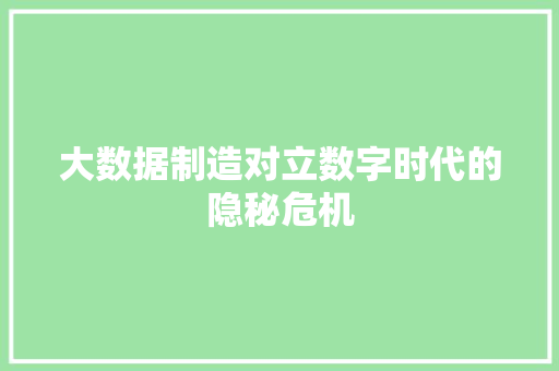大数据制造对立数字时代的隐秘危机