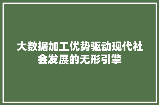 大数据加工优势驱动现代社会发展的无形引擎