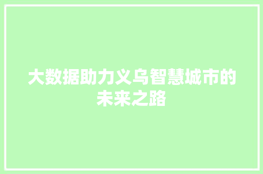 大数据助力义乌智慧城市的未来之路