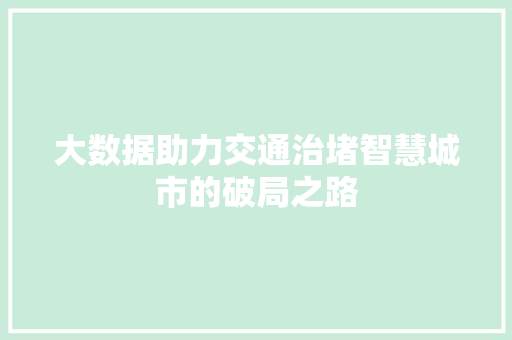 大数据助力交通治堵智慧城市的破局之路