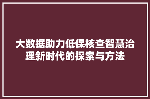 大数据助力低保核查智慧治理新时代的探索与方法