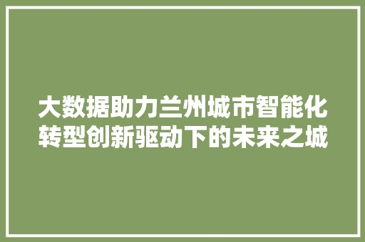 大数据助力兰州城市智能化转型创新驱动下的未来之城