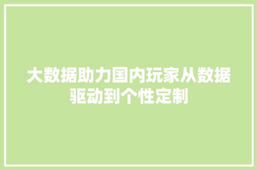 大数据助力国内玩家从数据驱动到个性定制