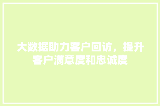 大数据助力客户回访，提升客户满意度和忠诚度