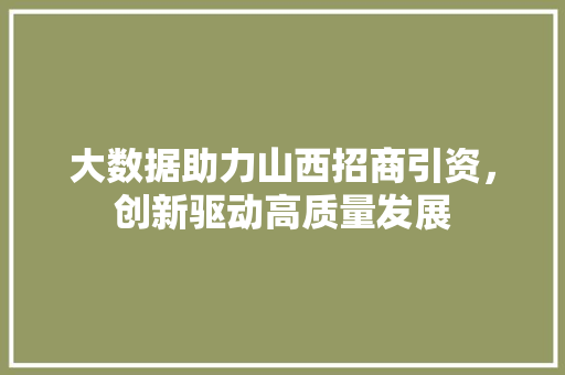 大数据助力山西招商引资，创新驱动高质量发展