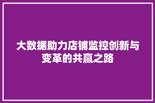 大数据助力店铺监控创新与变革的共赢之路
