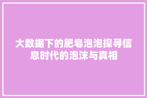 大数据下的肥皂泡泡探寻信息时代的泡沫与真相