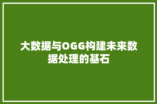 大数据与OGG构建未来数据处理的基石