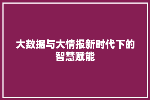 大数据与大情报新时代下的智慧赋能