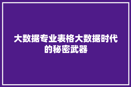 大数据专业表格大数据时代的秘密武器